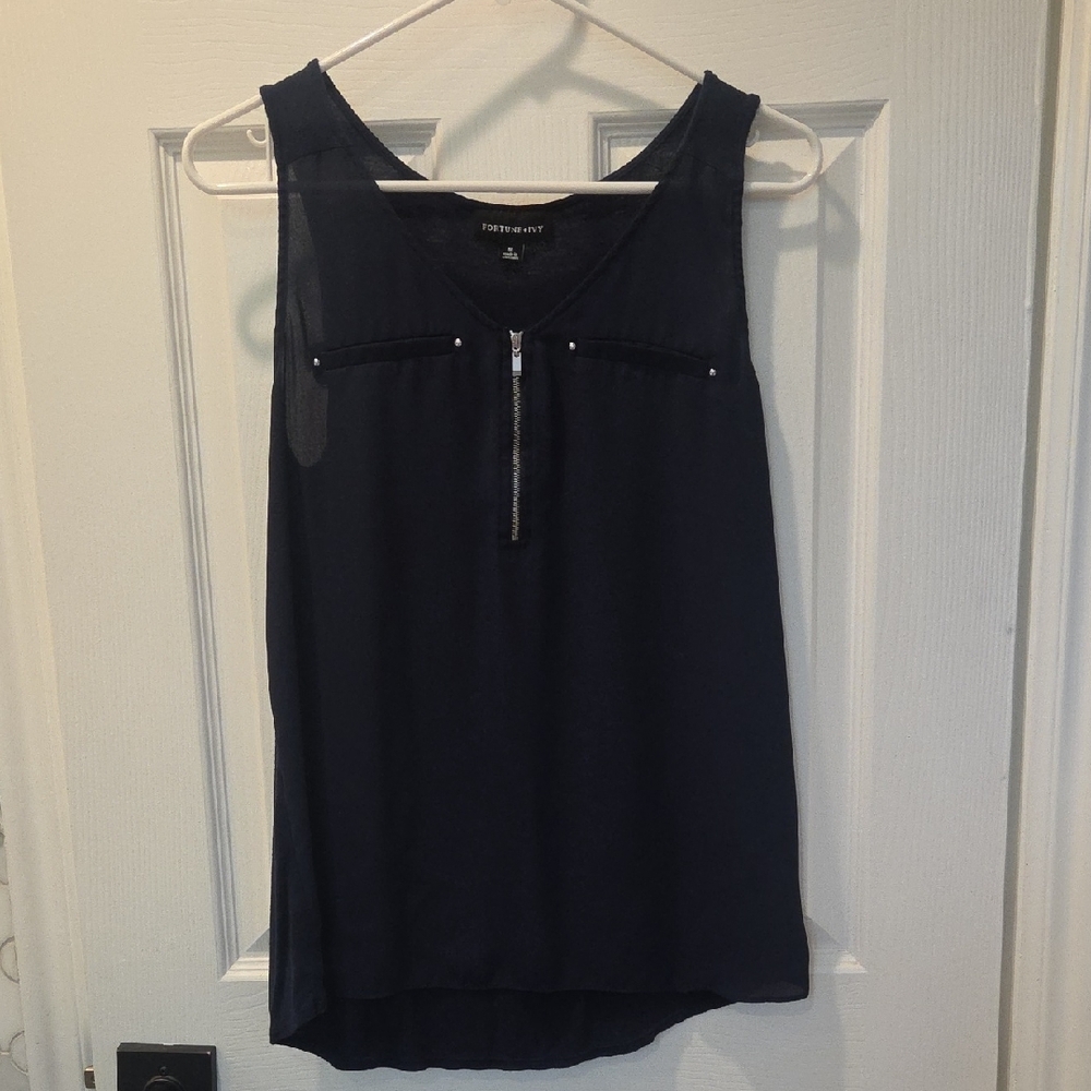 Fortune And Ivy Navy Sleeveless Zip Tank Top